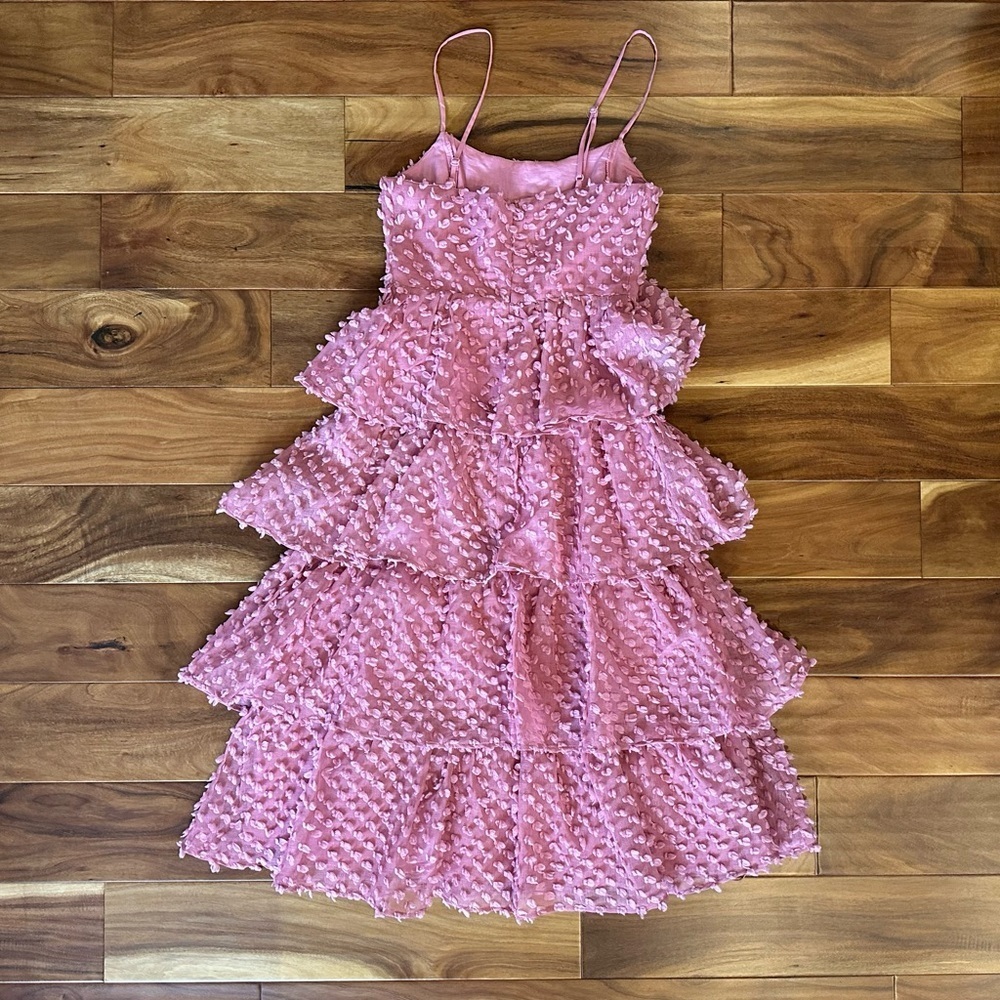 Lulu's Flirting with You Mauve Tiered Pom Pom Midi Dress size XS - Picture 9 of 9